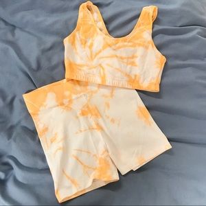 ❌ SOLD ❌ Orange Dye Biker Shorts + Bra Set 🍊